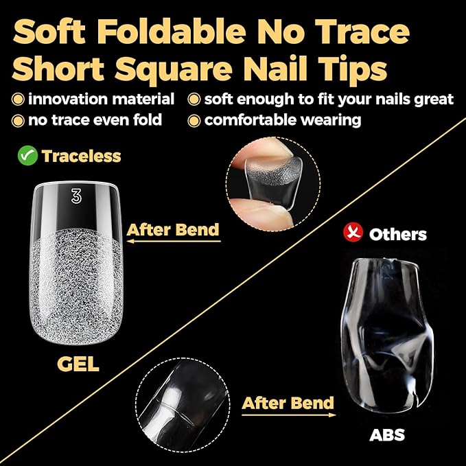 UNA GELLA Square Nail Tips, Short Square Gel Nail Tips, 240pcs Pre Etched Half Matte Soft Gel Press on Nails Full Cover Fake Nails for Nails Extension DIY Salon 12 Sizes At Home