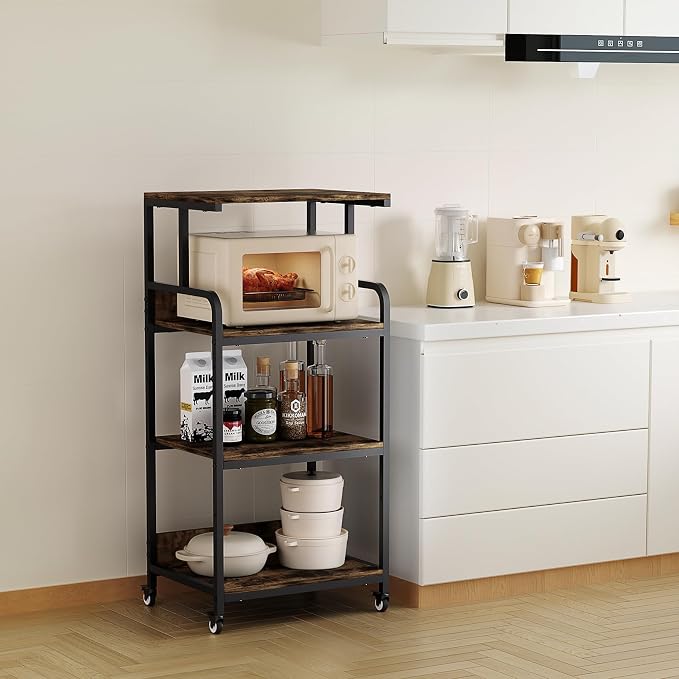 Extra Large Printer Stand with Wheels, 4-Tier Tall Printer Table, Printer and Shredder Stand with Storage Shelf for Home Office (Rustic Brown)