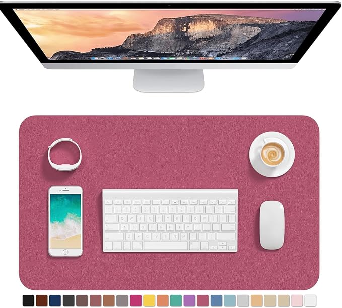 Hsurbtra Desk Pad, 23.6" x 13.8" PU Leather Desk Mat, M Extended Mouse Pad, Waterproof Desktop Blotter Protector, Non-Slip Ultra Thin Small Laptop Keyboard Writing Mat for Office Home, Deep Red