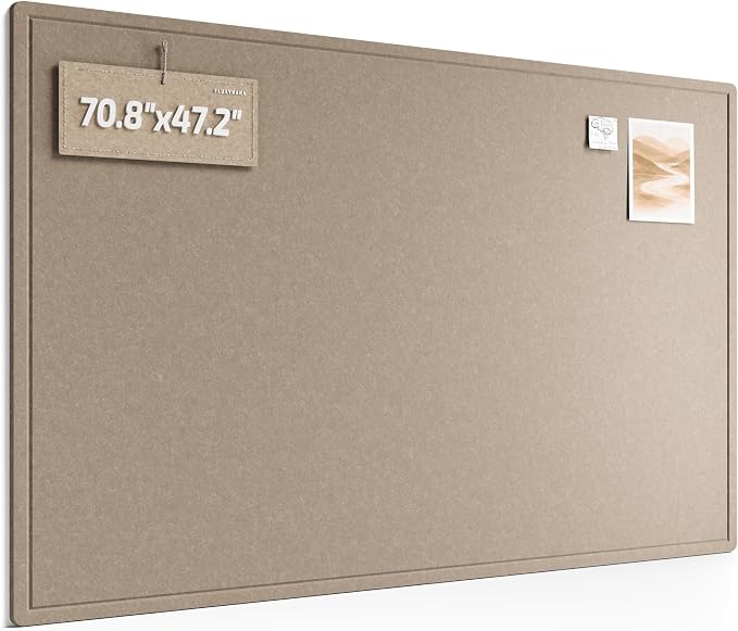 Fluxynara 70.8" x 47.2" Large Bulletin Board, Taupe | Cork Board Alternative with 48 Removable Adhesive Tabs, Foldable Felt Pin Board for Home, Office, Classroom & Dorm