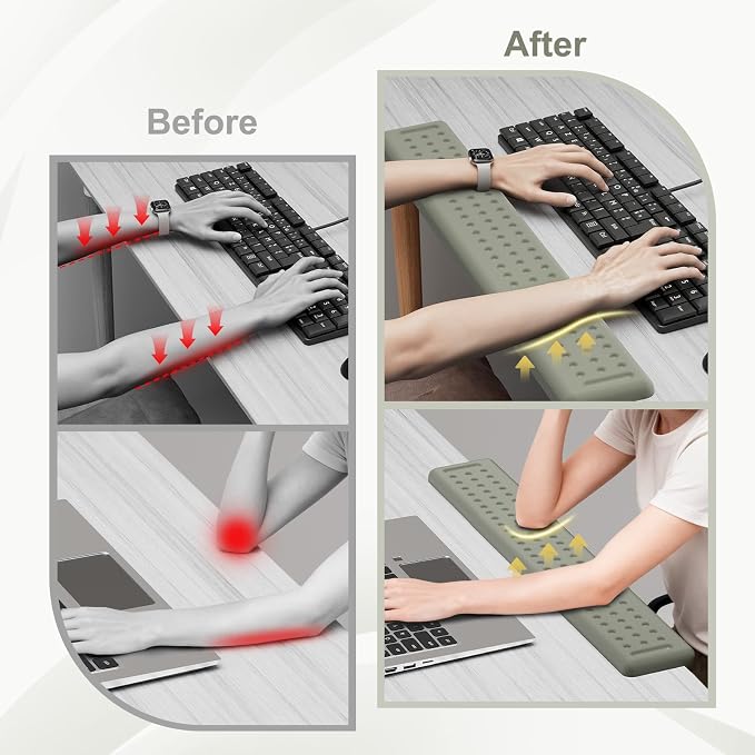 Leolee L-Shaped Desk Long Wrist Rest Elbow 60CM, Grey Arm Rest for Desk | Memory Foam, Non-Slip Base, Ergonomic Desk Edge Cushion, Wrist Support for Computer Keyboard, Typing, Office, Home