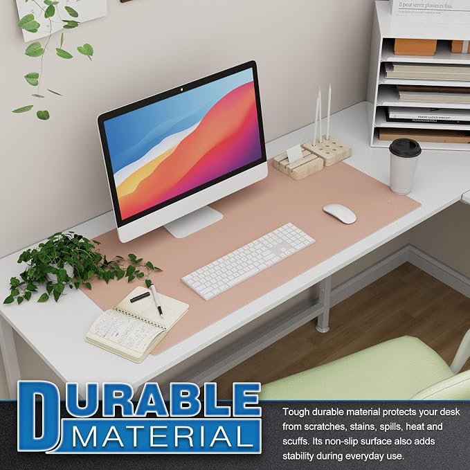 K KNODEL Large Office Desk Mat, Leather Mouse Pad (31.5"x15.7", Pink) | Desk Pad, Keyboard Pad, Computer and Laptop Mat, Desktop Protector and Cover, Writing Pad and Blotter for Home Office