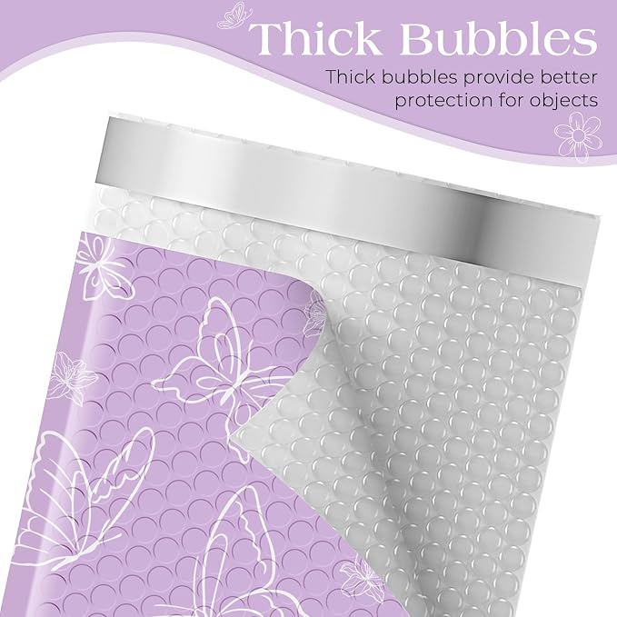 Metronic Cute Design Bubble Mailers 8.5x12 Inch 40 Pack Purple Butterfly | Usable Size 8.5x11 Waterproof Padded Envelopes for Small Business, Cushioning Bubble Bags, Shipping Envelopes for Gift, Books
