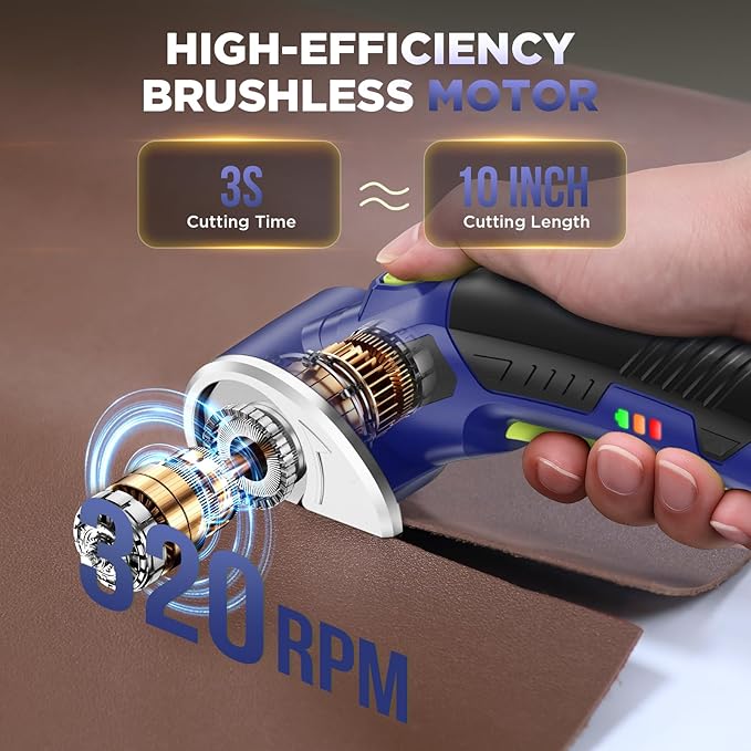 Electric Box Cutter: 4V Rechargeable Rotary Cardboard Cutter, 3000mAh Battery, with LED Light & Safety Lock, 2 Blades, Cordless Electric Scissors for Fabric Carpet Carton Plastic Leather Cloth (Blue)