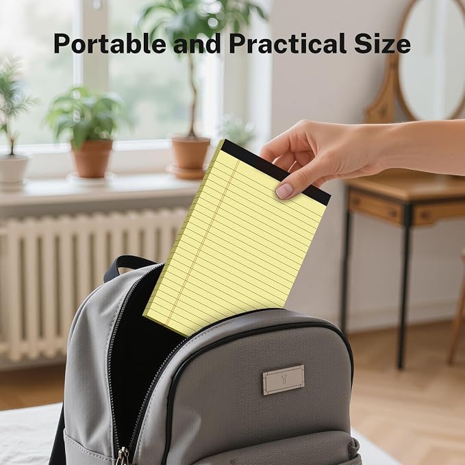 8 Pack Note Pads 5 x 8 Inch, Yellow Narrow Ruled Small Legal Pads, Perforated Notepad 5 x 8 Lined Writing Pads, College Lined Legal Notepads for To-do Lists, Daily Note-taking, School and Office