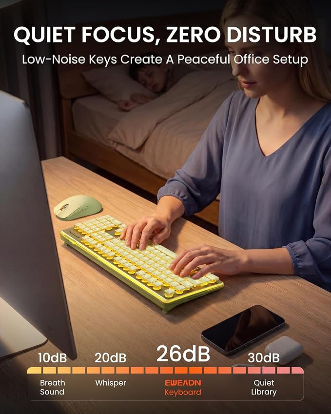 Wireless Keyboard and Mouse Combo with Warm Backlit Pudding Keycaps-Green | Bluetooth & 2.4G Dual Mode, 2000mAh Rechargeable Full Size Quiet Computer Keyboard, Cute Setup for Windows PC Desktop, EWEADN