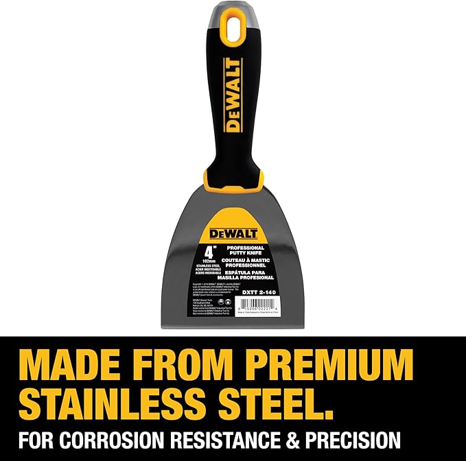 DEWALT 4" Putty Knife | Stainless Steel w/Soft Grip Handle | DXTT-2-140