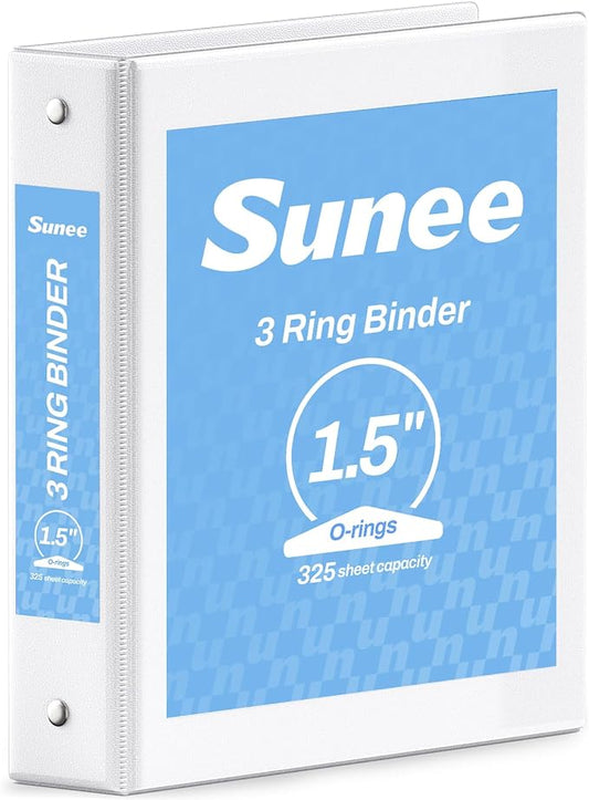 SUNEE 3 Ring Binder 1.5 Inch 1 Pack, Clear View Binder Three Ring PVC-Free (Fit 8.5x11 Inches) for School or Office Supplies, White