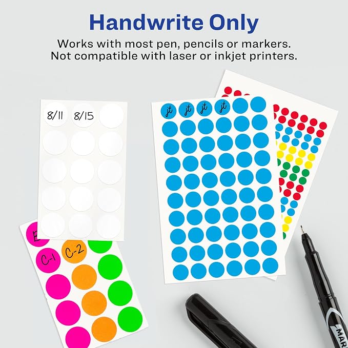 Avery Color-Coding Removable Labels, 3/4 Inch Round Stickers, Assorted Neon Colors, Non-Printable, 315 Labels Per Pack, 36 Packs, 11,340 Dot Stickers Total (6733)
