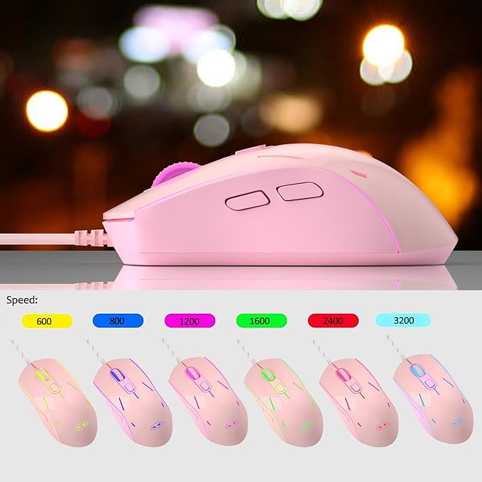 MageGee GT838 Gaming Keyboard and Mouse Combo, 104 Keys RGB Backlit Quiet Wired Keyboards for Laptop PC MAC, with Number Pad, Metal Panel, Anti-Ghosting, Pink