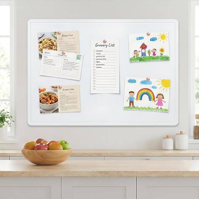 AKTOP Foldable Felt Bulletin Board for Wall, 24x36 inches, White | Large Cork Board Alternative with 25 Pushpins, Decorative Photo Display Board Pin Board, For Home, Office & School