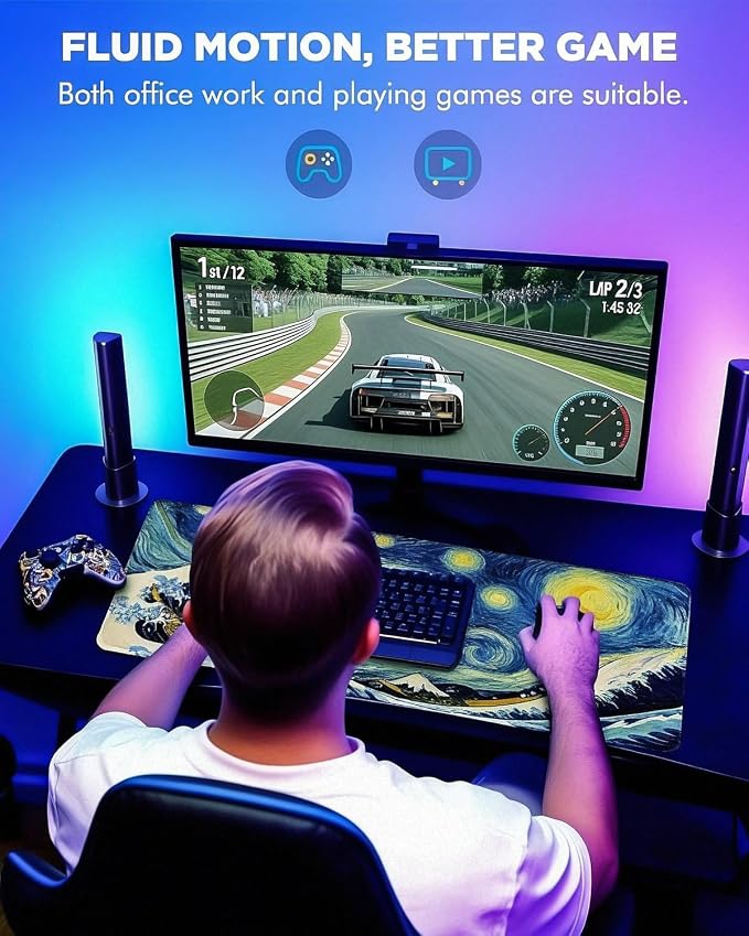 Mouse Pad, Desk Mat, 31.5x11.8in Large Mousepad, Starry Waves | Desk Pad with Stitched Edge & Rubber Non-Slip Bottom, Gaming Mouse Pad, Extended Mousepad for Home, Office
