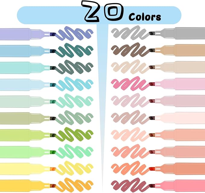 Highlighters, Pastel Highlighters Set, Assorted Color , Chisel Tip 20Pcs | cute ,high quality for bible study,books,journal,writing,school office
