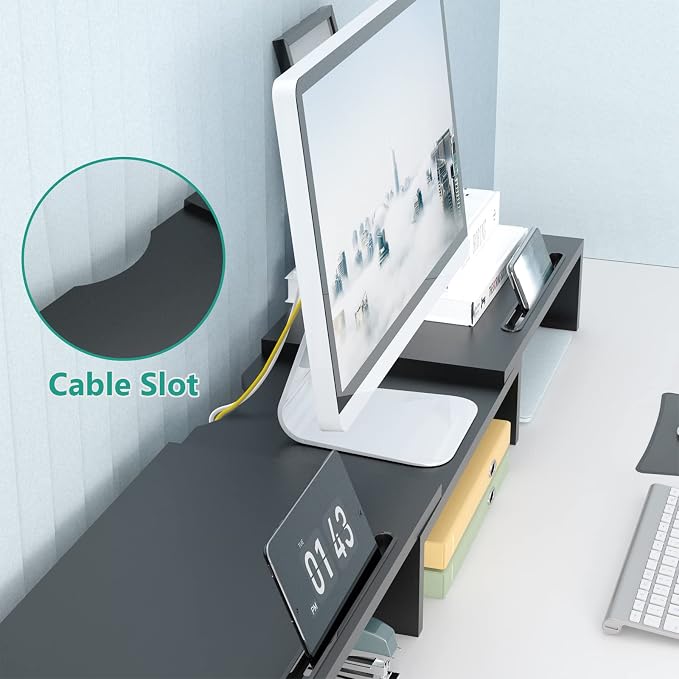 WALI Dual Monitor Stand Riser, 3 Shelf Laptop and Computer Monitor Stand with Phone Holder, Length and Angle Adjustable Desk Organizer (PTT007T-B), Black | 3 Shelf Laptop and Computer Monitor Stand, Length and Angle Adjustable Desk Organizer (PTT007T-B...