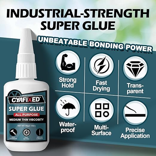 Medium-Thin Super Glue 4oz Clear Liquid CA Glue for Wood Shoe Furniture Ceramic Leather Glass Plastic Model Metal Rubber, All Purpose Cyanoacrylate Instant Adhesive, Strong Bonding and Fast Drying