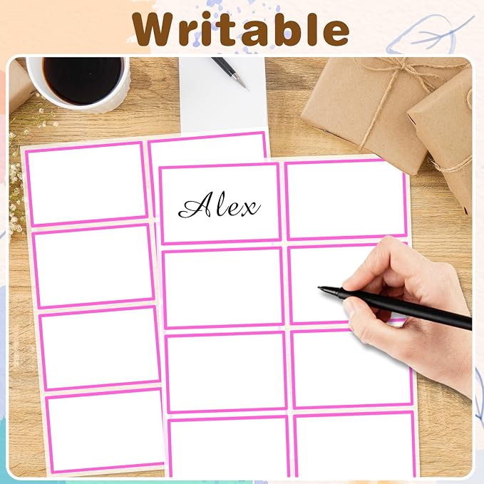 Starboling Pink Plain Name Tag Stickers, 200 Pcs 3"x2", Colorful Border, Office, School & Home