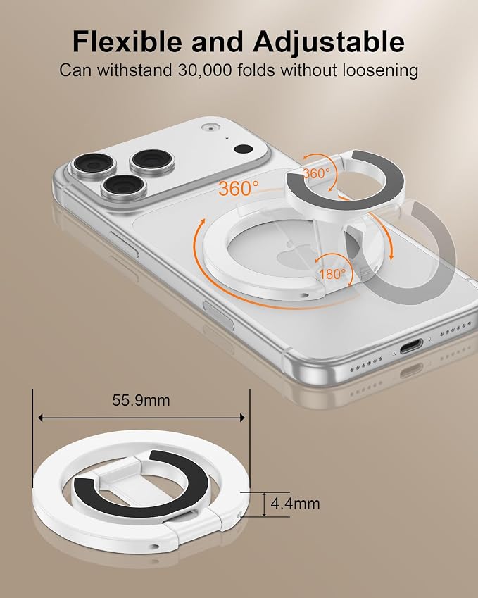 Magnetic Phone Ring Holder for iPhone 17 Pro Max/17Pro/Air/17/16 Pro/15/14 | MagSafe Finger Grip Kickstand, 360°Adjustable Two-Sided Magnetic Cellphone Loop for Magnet Car Mount Stand for Galaxy, Pixel