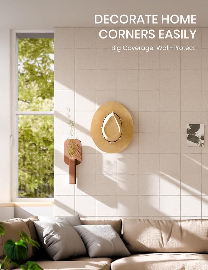 Fluxynara Felt Bulletin Board & Cork Board Alternative, Oatmeal | 36" x 24" Pin board, Removable Adhesive Tabs, Easy Install Without Wall Damage, For Home Office Decor