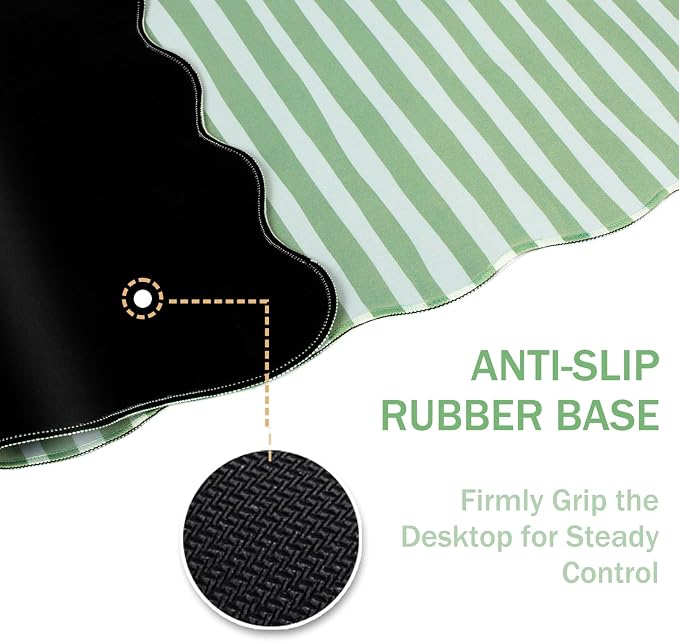 L-SPOUTTO Green Striped Mouse Pad,Scalloped Desk Mat XXL Large Geometric Gaming Mousepad,35.4x15.7in Non-Slip Rubber Base Keyboard Pad Waterproof Desktop Mat for Laptop Computer Game Home Office