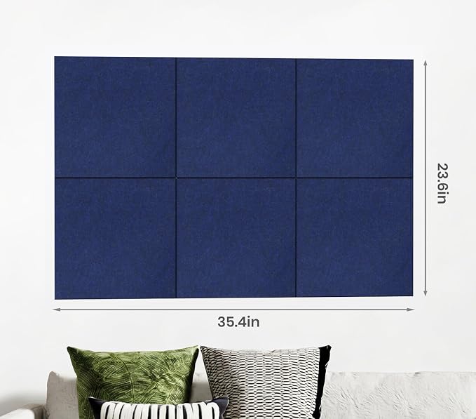 36" x 24" Felt Bulletin Board & Cork Board Alternative, Denim Blue | 6 Pack Removable Felt Wall Tiles with 20 pushpins, 30 Safe Adhesive Tabs, Pin Boards for Wall Decor, Home ,Office, Classroom