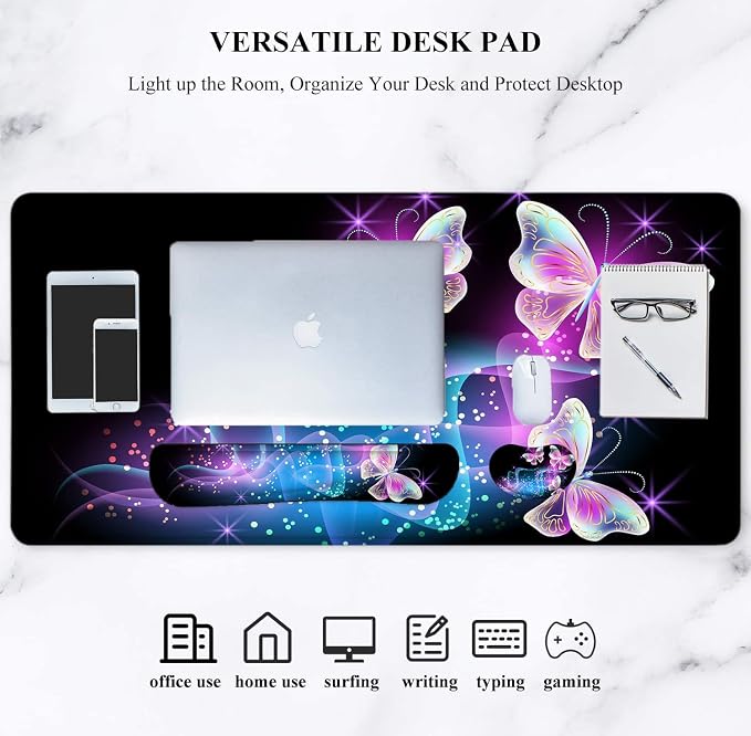 Large Mouse Pad with Wrist Rest, 4-in-1 Wrist Rest for Keyboard and Mouse | Non-Slip Waterproof Desk Mat Set, 35.4"x15.7" Desk Mat+Keyboard Wrist Rest+Mouse Wrist Support+Cup Coaster for Home Office