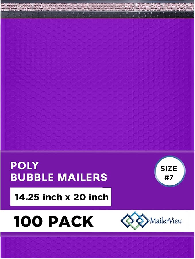Purple Bubble Mailers 14.25x20, Poly Padded Envelopes #7, 100 Pack | Holds Clothing & Bulk Items, Self-Seal Closure, Cushioned Protection, Water-Resistant Poly, Bulk Pack