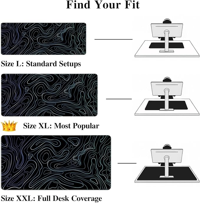 Topographic XL Mouse Pad (35.4x15.7 Inch), Large Gaming Desk Mat with Stitched Edges, Waterproof Non-Slip XXL Keyboard Pad, Aesthetic Blue Line Art Desk Decor