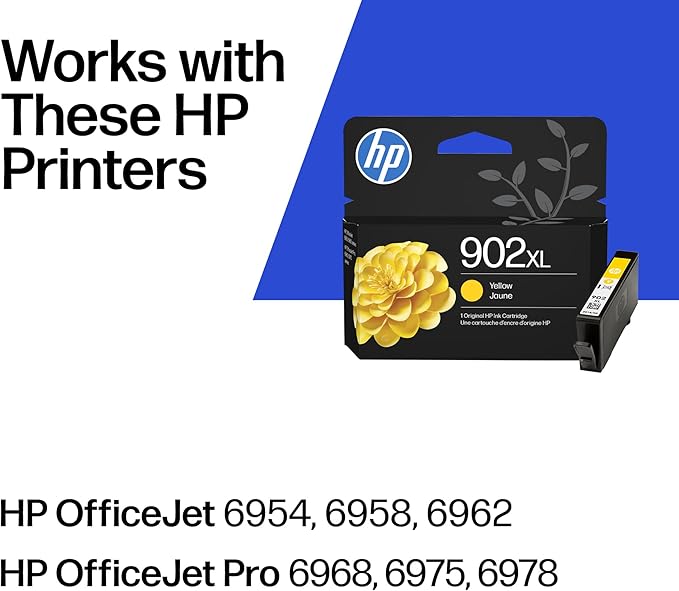 HP 902XL Yellow High-Yield Ink Cartridge | Works OfficeJet 6950, 6960 Series, OfficeJet Pro 6960, 6970 Series | Eligible for Instant Ink | T6M10AN