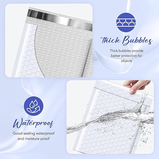 Fuxury Bubble Mailers 5x8.6" 800 Pack White Waterproof Padded Envelopes Usable Size 5x7" Self Seal Bubble Envelopes Padded Mailers Shipping Bags for Mailing Jewelry Makeup Small Business