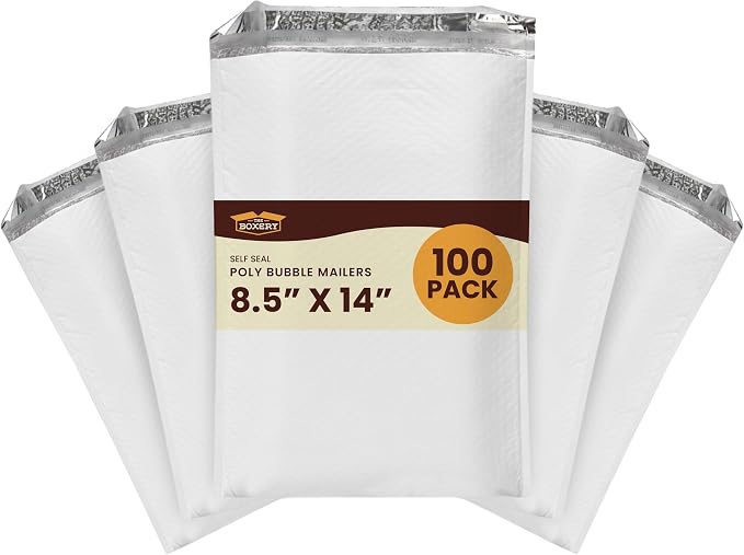 The Boxery 8.5x14.5" #3 Poly Bubble Mailers 100 Pack, Padded Envelopes, Self Seal, Waterproof Shipping Bags for Shipping & Packaging