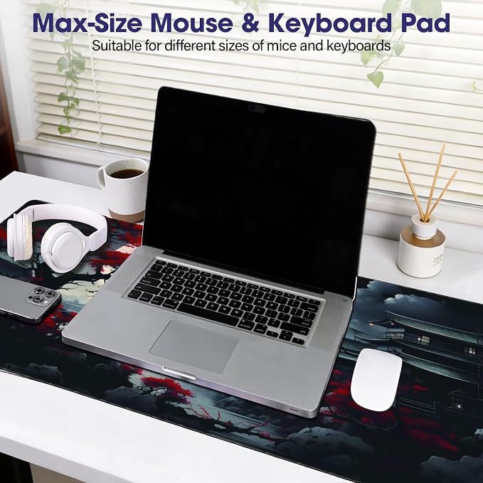 Professional Extended Gaming Mouse Pad - 31.5" x 15.7" Large Desk Mat with Stitched Edges, Waterproof Coating Non-Slip Rubber Base for Gamers Esports Pros Office Home, Moon01