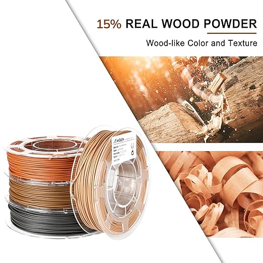 AMOLEN Wood PLA Filament Bundle 3D Printer Filament Wood Sets,Walnut,Cherry,Bamboo,Ebony,3D Printing Filament,PLA Filament 1.75mm,200g*4 Spools