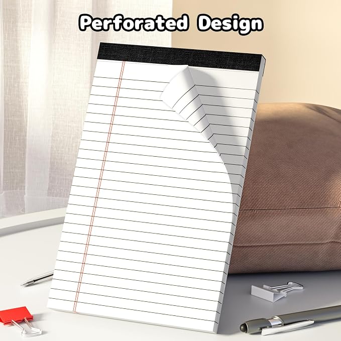 6 pcs Note Pads Legal Pads 5x8, Notebook College Ruled, White Notepads | Glyanlee 6 Pack Micro Perforated Writing Pads, Small Lined Paper Pads, Pad of Paper for Office Home School