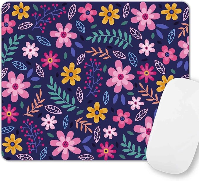 Daisy Floral Mouse Pad Cute, Purple Flowers Mousepad, Non-Slip Rubber Computer Mice Pad for Office Work Computer PC, Mouse Mat, Christmas, Halloween, and Thanksgiving Gifts, 9.5 X 7.9 Inch