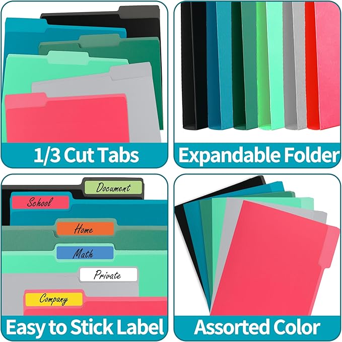 100 Packs Paper File Folder,Grey File Folders Letter Size,1/3-Cut Tabs,8.5x11 Inch Manilla File Folders for Office Filing,School Projects and Home,Organizer Documents