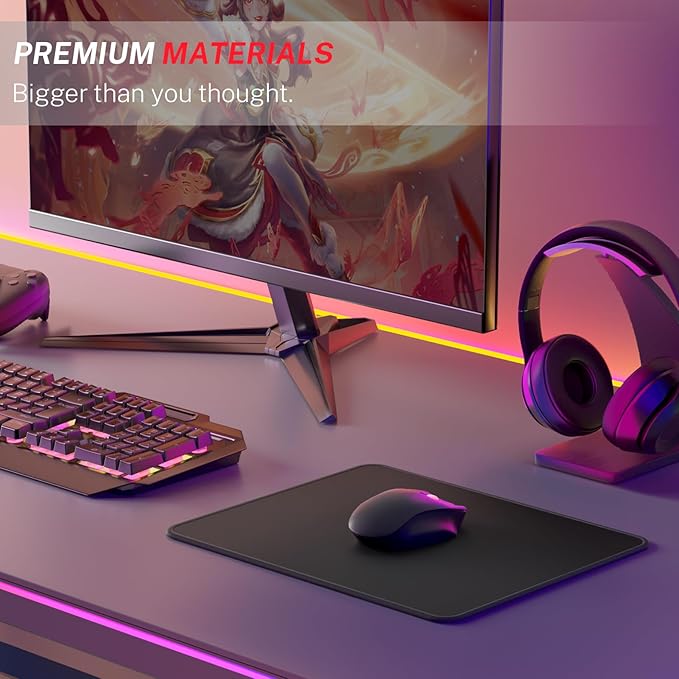 MROCO Gaming Mouse Pad [40% Larger] with Non-Slip Rubber Base, Premium-Textured Waterproof Surface, Stitched Edges, Computer & Gaming Mouse Mat for Laptop, Office & Home, 12.6 x 10.8 in, Black