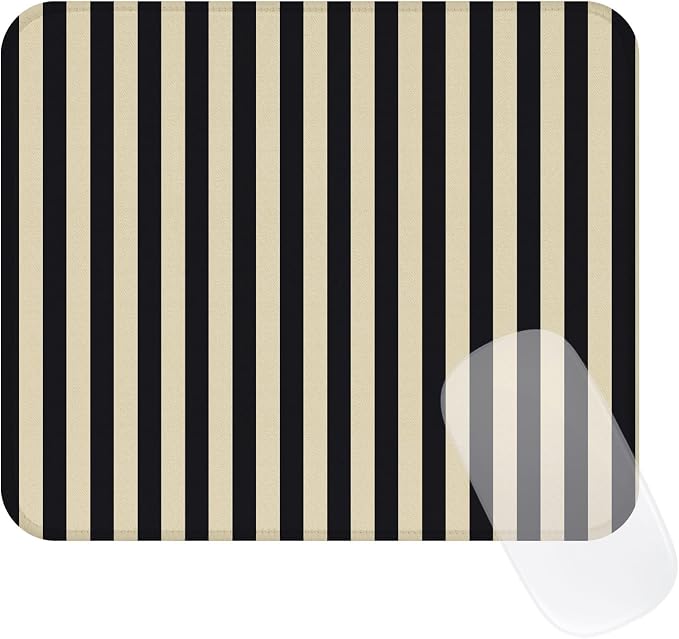 Square Cute Striped Mouse Pad with Stitched Edge, Premium Waterproof Cloth Aesthetic Small Stripe Mouse Mat, Non-Slip Rubber Base Funny Mousepad Desk Accessories,Striped Black Grey