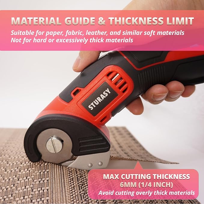 Cardboard Cutter with Safety Lock, Red Cordless Electric Scissors Two Blades, Rechargeable 4V 2000mAh Electric Rotary Cutter for Cardboard, Fabric, Carpet, Leather, Paper, Plastic, Packages