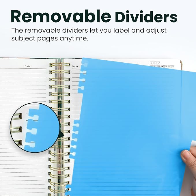Large Spiral Notebooks for Work 5 Subject with Removable Dividers | 8.5" x 11" Pretty Hardcover Notebook Journal for Women, College Ruled, Perfect for Study & Office , 280 Pages, Desert Garden