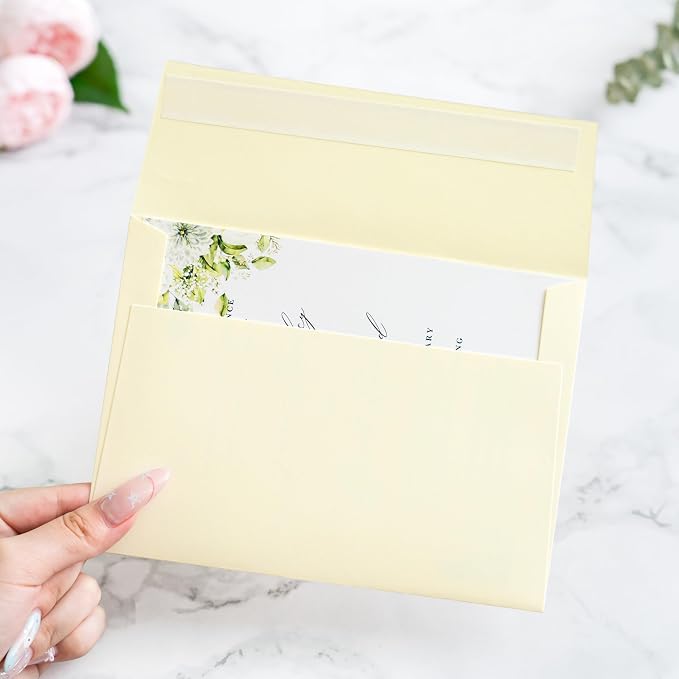 PONATIA 50PCS 5x7 Envelopes, Cream A7 Envelopes for Weddings, Invitation Cards, Photos, Postcards, Greeting Cards Mailing, Baby Shower, Graduation, Christmas Gift Cards