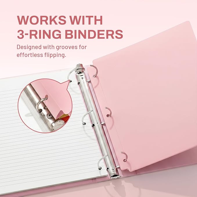 SUNEE 3 Hole Pocket Folders (6 Pack, Pastel Color), Plastic Pocket Folders for 3 Ring Binder, 3-Hole Punched Folder with Pockets, for Kids, Students, Teachers, Office Staff