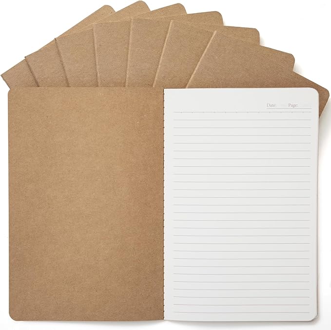8 Pack Kraft Notebooks Bulk A5, 60 Pages Lined Ruled Journals, 8.3x5.5 Inches, Natural Kraft Cover Composition Notebooks for School Office Students Artists