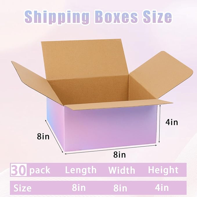 FORBFAN 8 x 8 x 4 Shipping Boxes, 30 Pack Corrugated Cardboard Mailing Boxes for Small Business, Colorful Packing Boxes for Shipping & Packaging