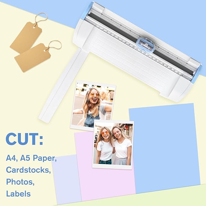 Meafeng 3-in-1 Paper Trimmer with Straight, Scoring & Perforating Blades, 9" A5 Cutter for Crafting, Scrapbooking, Cardstock, Labels & Home Office Use – Compact & Portable (Blue)
