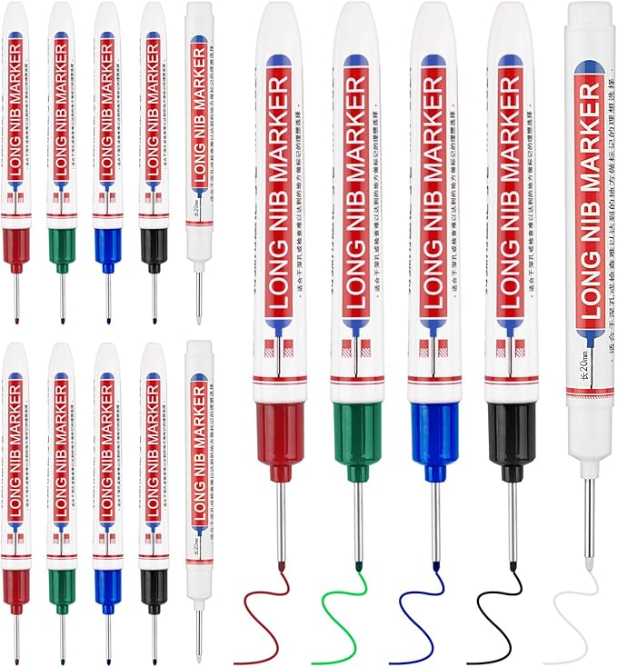 15 Pcs Long Nib Marker, 20 mm Long Head Deep Hole Marker Pens, Fine Nose Tip Deep Reach Permanent Paint Markers for Metal, Marking Pen for Drilling, Carpenter, Woodworking, Construction (Colorful)