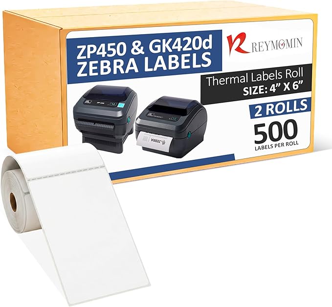 4” x 6” Thermal Shipping Labels – 500 Labels per Roll – Direct Compatible with Zebra Label Printers GK420d,D450BT & ZP450 (2 Pack)