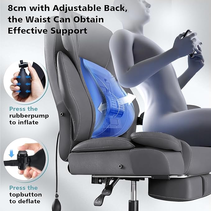 600lbs Big and Tall Office Chair for Heavy People,Heavy Duty Comfy Executive Office Desk Chair with Adjustable Lumbar Support,High Back Reclining PU Leather Computer Chair (Classic, Grey)