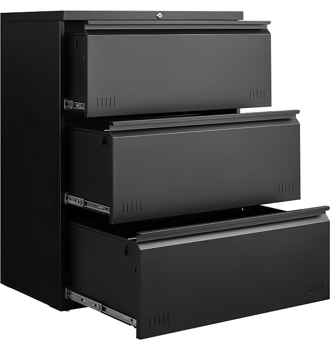 Approgreent Lateral 3 Drawer File Cabient with Lock, Metal Filing Cabinets for Home Office, Heavty Duty Office Storage Cabinet for A4/Letter/Legal (Matte Black)