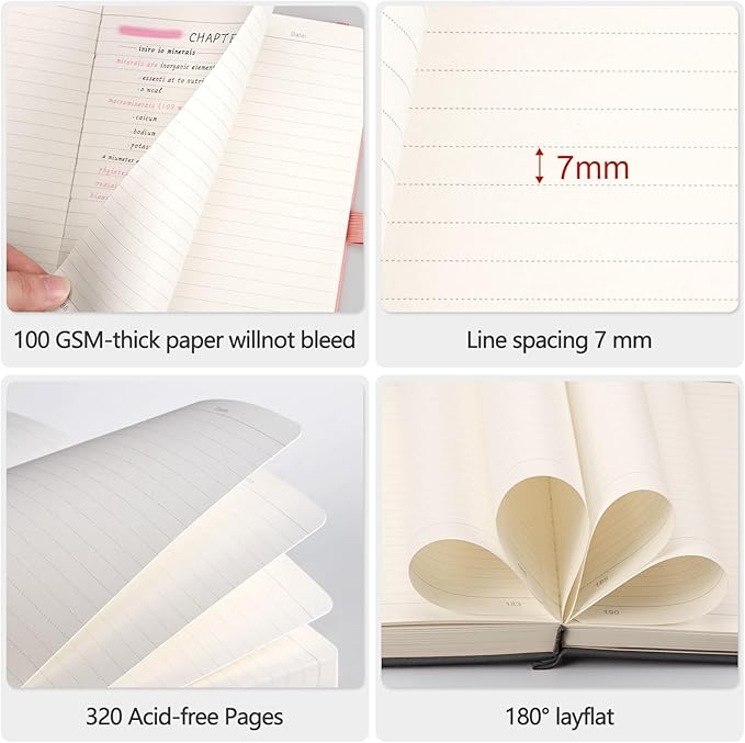 AHGXG Lined Journal Notebook - 320 Numbered Pages Thick Journal for Women A5 Notepad College Ruled, 100gsm Paper, Leather Hardcover, for Men Writing Work Office School, 5.75'' X 8.38''-Green