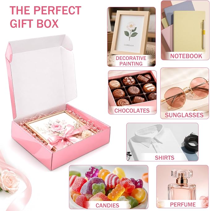 10x8x2 in Shipping Boxes 40 Pack, Glossy Pink Corrugated Cardboard Boxes for Shipping Small Business